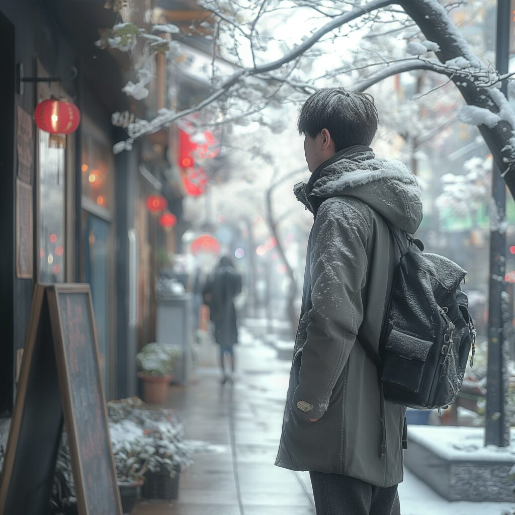 Homeless teen staring into street