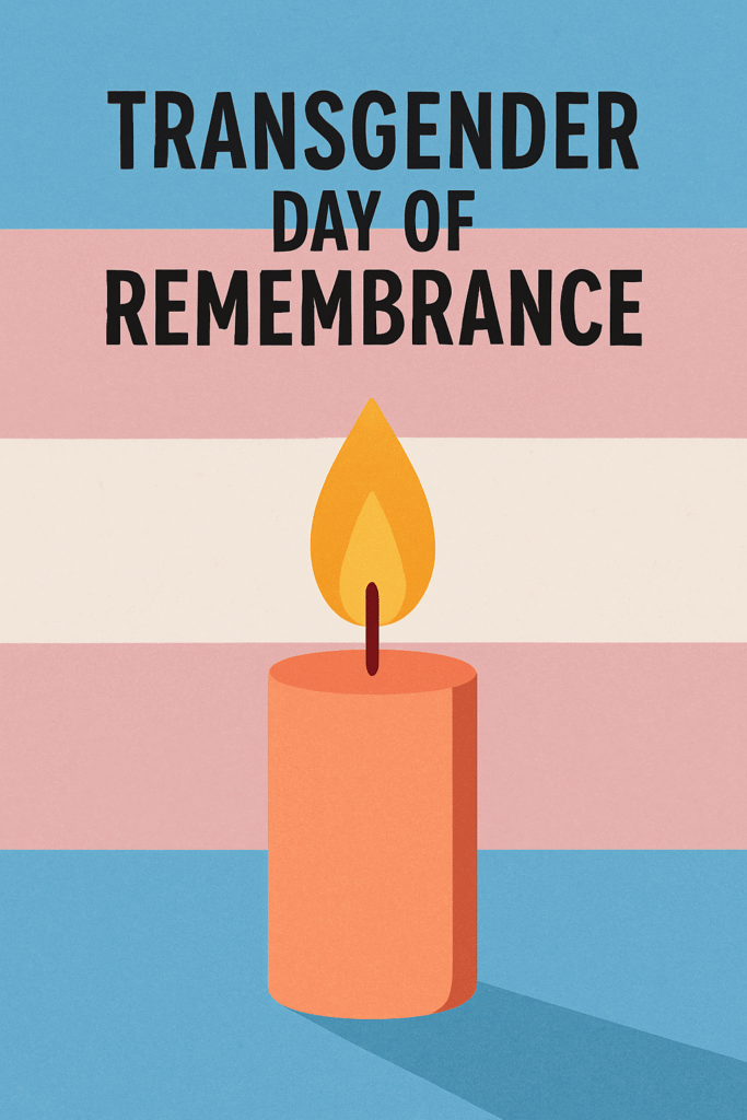 A candle and a transgender flag